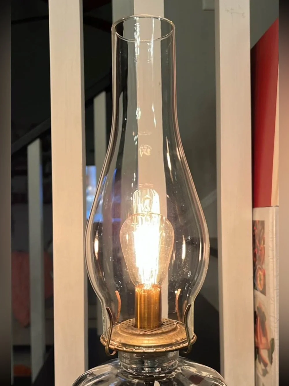 Pair of vintage clear glass converted oil lamps